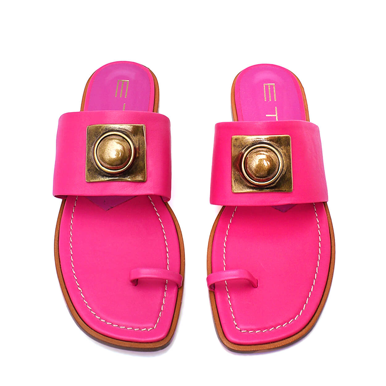 Etro -Pink Leather Ball stud toe strap sandals/39